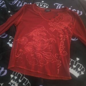 Ed Hardy Red Long Sleeve Crop Top